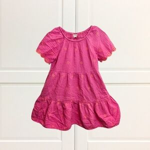 Cat & Jack Girls Pink Embroidered Dress Size 10/12 Boho Tiered Cotton Summer
